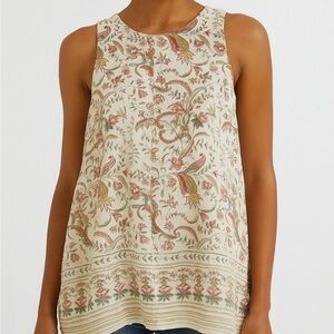 Max Studio Cream Pink Green Floral Sleeveless Blouse Size Medium